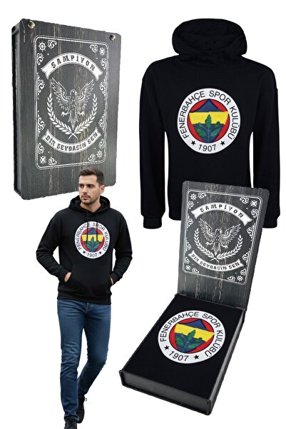 Fenerbahçe Original Licensed Fb Logo Navy Blue Hooded Sweatshirt with Laser B...