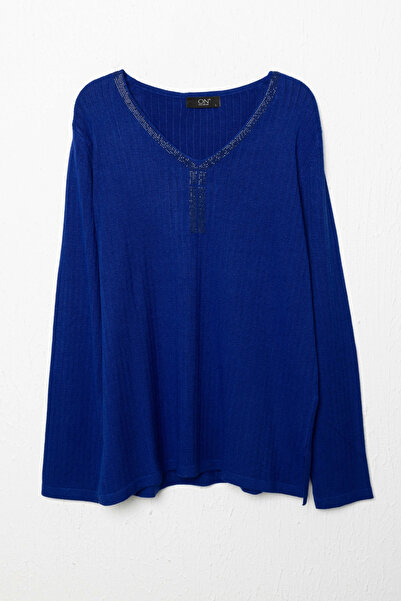 On Fashion Women's V-Neck Stone Blue Sweater 65422