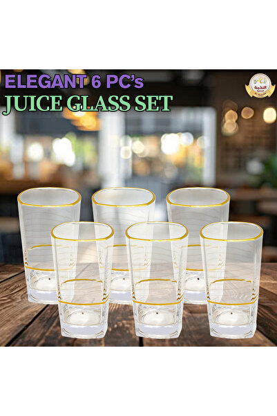 Al Nokhba Luxury Juice Glass Set 6 Pcs Golden Design Elegant Water Glasses