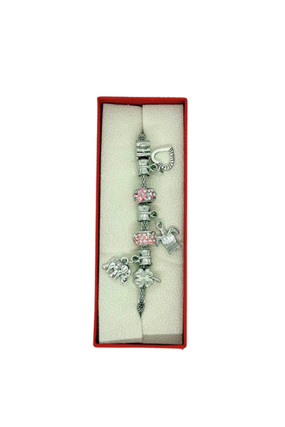 OEM Brățară Argintie cu Charmuri și Mărgele Roz – Cutie Cadou – Accesoriu Ele...