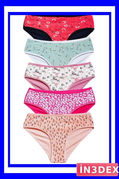 İN3DEX Cotton Lycra Bato Panties Set of 5 Wide Edged Patterned