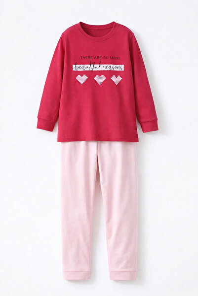 REMSA Young Girl's Cotton Patterned Pajama Set 8412 Fuchsia02