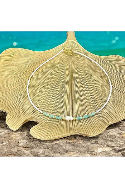 Ezera Elegant Choker Necklace Isra in Silver Plated with Gold, Amazonite Crys...