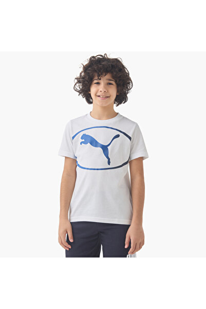 Puma Boys' Crew Neck T-shirt with Logo Print - Cotton - Short Sleeves