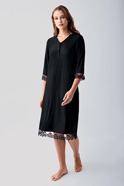 Artış Truvakar Sleeved, Lace and Buttoned, Flexible Viscose Nightgown