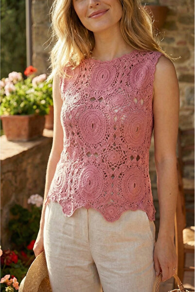 SAYZEN bluză de damă fără mâneci, din dantelă/croșetată