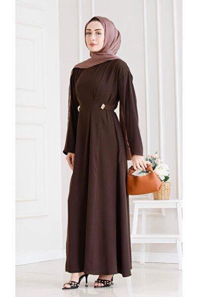 Sevitli Beli Buckle Detailed Hijab Dress - Brown