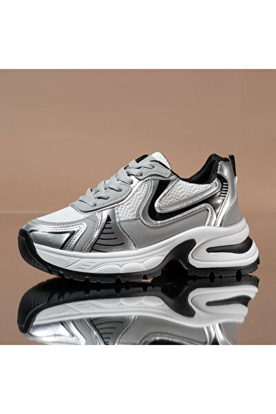 Zaira Γυναικεία ασημένια Αθλητικό παπούτσι από οικολογικό Δερμάτινο Lumi #201...