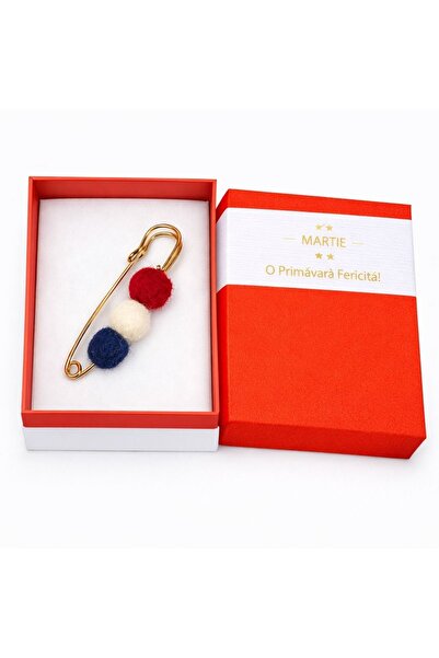 OEM Martisor safety pin brooch with pompoms Red-White-Blue