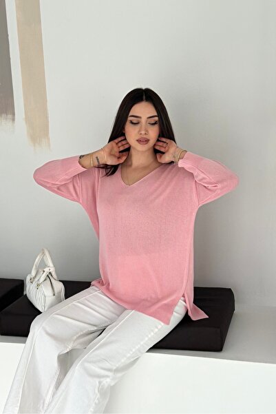 Noi Belis Basic Oversize V-Neck Knitwear Sweater Aw25Kz0139