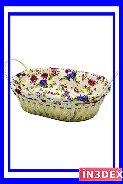 İN3DEX سلة خبز بيضاوية من الخوص مطلية بقماش ملون