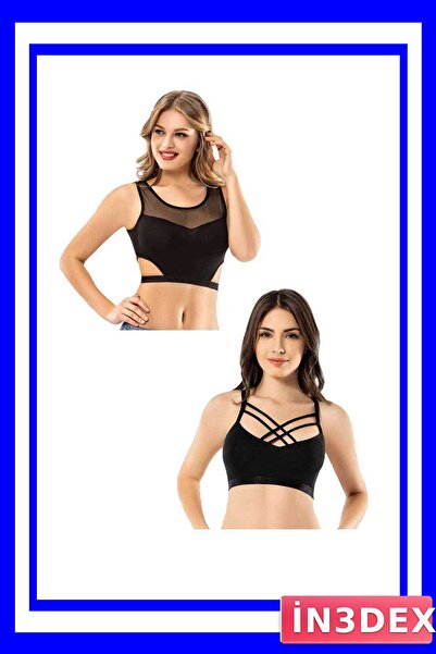 İN3DEX Set of 4 Tulle Patterned Cross Strap Bustiers Black