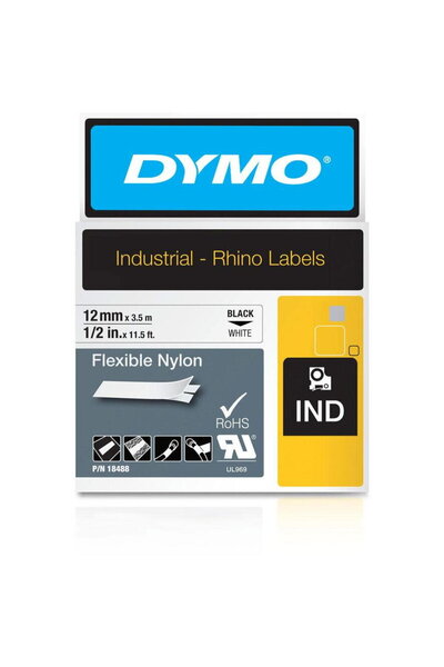 Dymo Rhino Band Nylon 12mmx3.5m Black->White