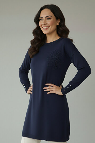 benguen Floral Patterned Tunic N3303 Navy Blue