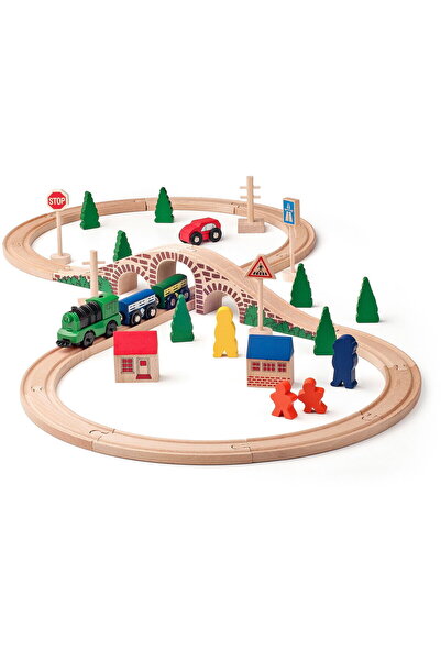 Woodyland Jucărie din lemn - Trenuleț în formă de 8 cu locomotivă cu baterii