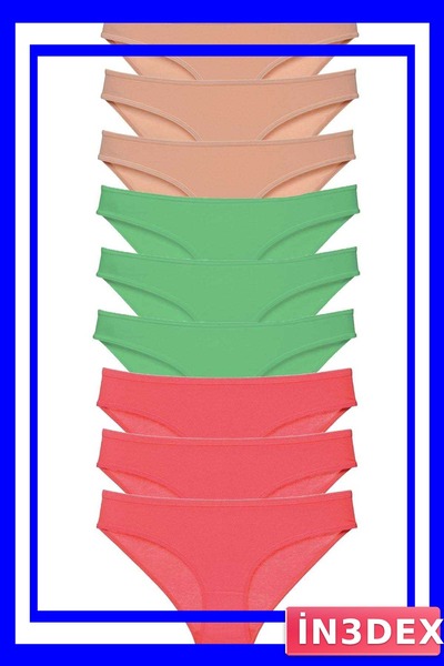 İN3DEX Lycra Women's Slip Panties Set 9 Pieces in Skin and Green Fuchsia Colors