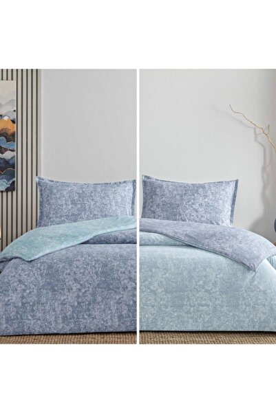 Taç Double Duvet Cover Set with 2 sides, 100% Cotton ranforce, TAC, Shimmer Blue