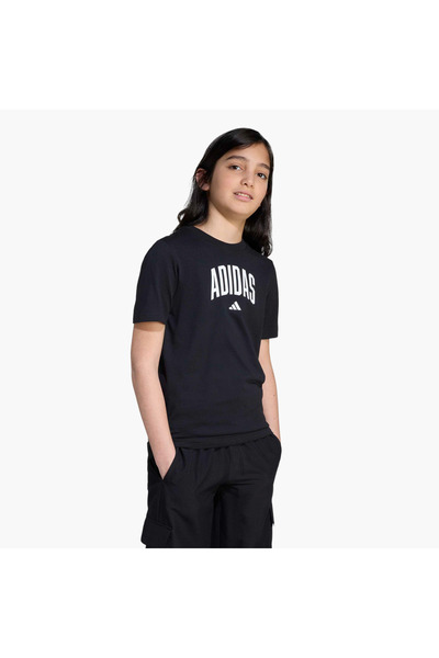 adidas Boys Crew Neck T-Shirt With Logo Print - Cotton - Short Sleeves