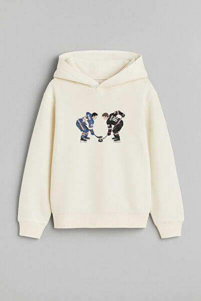 AYDESİGN Heated Rivalry İlya Rozanov 81 Design Printed Hooded Ecru Sweatshirt