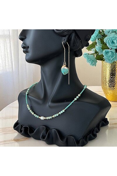 Ezera Handmade Elina Choker Necklace with Peruvian Turquoise and 925 Gold Pla...