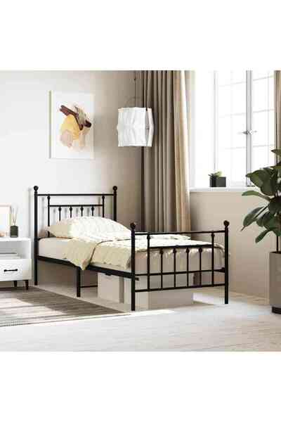 Concept Cadru pat metalic cu tăblii de cap/picioare, negru, 80x200 cm