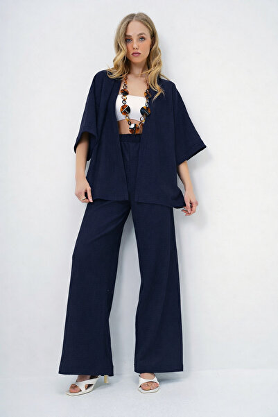 YAKAMEL Women's Comfortable Flowy Wrinkled Summer Kimono Set