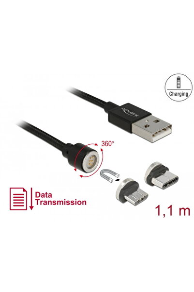 DELOCK Set cablu magnetic pentru date și încărcare USB pentru Micro USB / USB...