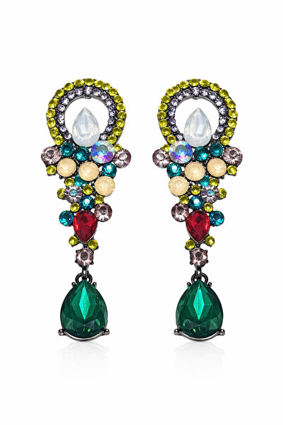 Karşıyaka Bijuteri Colorful Stone Embellished Flashy Earrings with Drop Detail