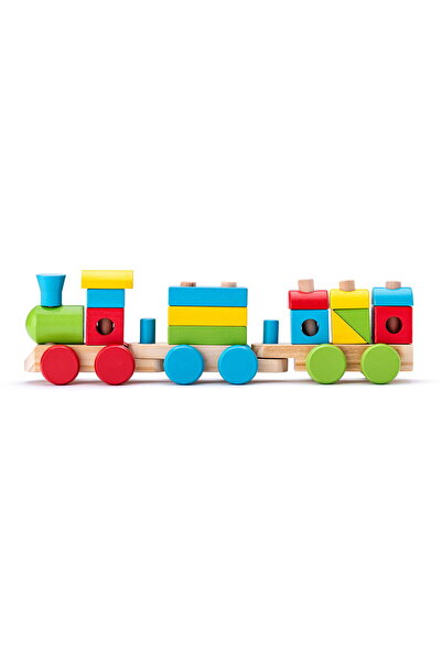 Woodyland Educational Toy - Wooden Train with Stacking Blocks