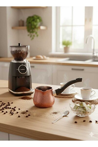 atamergrup Granit Kaplama Bakır Görünümlü Türk Kahvesi Cezvesi – Ergonomik Sa...