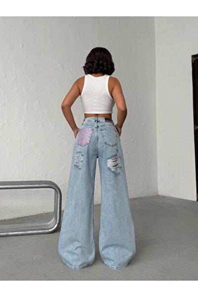 ADAMODA.RO Blugi din denim cu croi larg și rupturi la spate