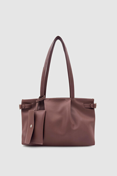Wuclo Chimor Wallet and Matte Look Belt Detailed Shoulder Bag in Bitter Brown