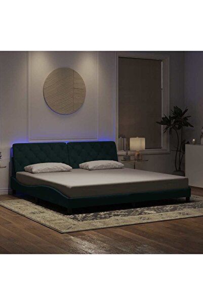 Concept Cadru de pat cu lumini LED, verde închis, 200x200 cm, catifea