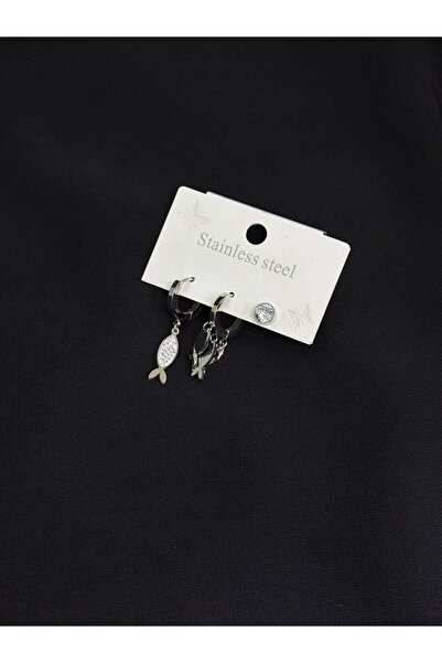 Melisa Takı & Aksesuar 316L Steel Silver Color 3-Piece Earrings