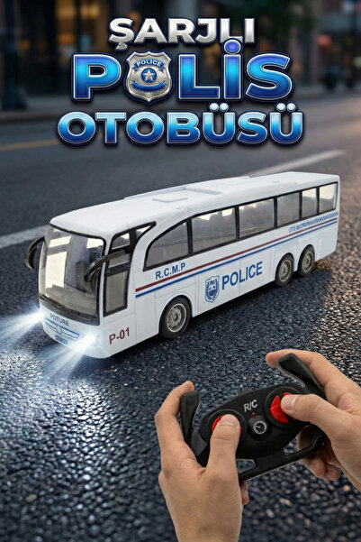 TUENGİ STORE Uzaktan Kumandalı Şarjlı Büyük Boy Polis Otobüsü - 30 cm Full Fo...