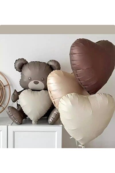 Çemrek Süs Parti Heart Bear Balloon 80 cm and 3-Piece Heart Balloon Set of 4