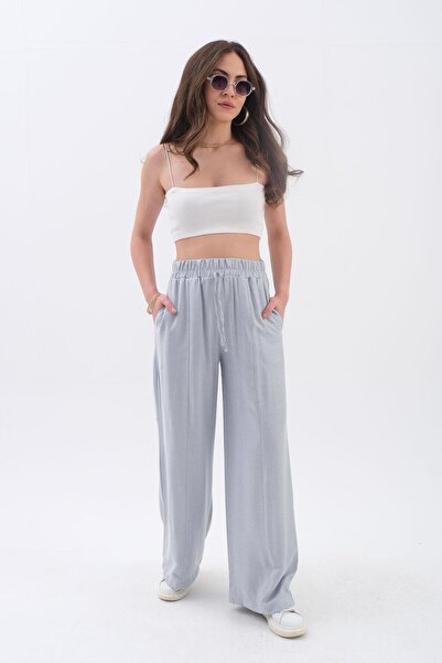 VELİZADE Women's Wide Leg High Waist Diagonal Palazzo Trousers with Stripes o...