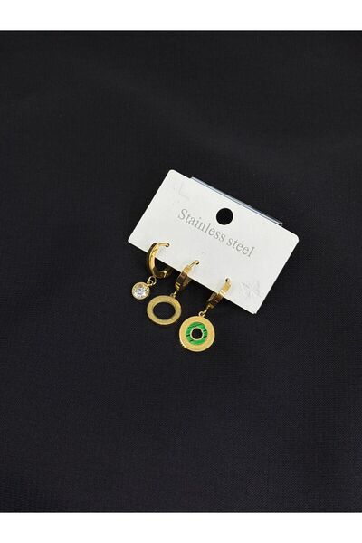 Melisa Takı & Aksesuar 316L Steel Gold Color 3 Piece Earrings