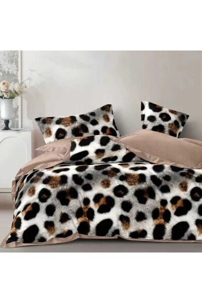 Pucioasa Lenjerie de pat cu elastic din finet, 6 piese, Imprimeu leopard