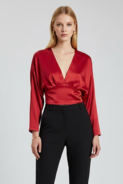 Rays 242218 Μακρυμάνικη μπλούζα με λαιμόκοψη V σε κόκκινο χρώμα