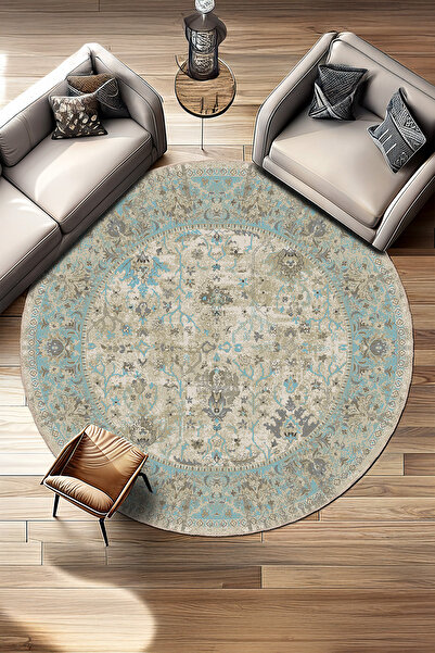 BigArts Home Vintage Etnik Desenli Kaymaz Taban Salon Mutfak Antre Halısı Yol...