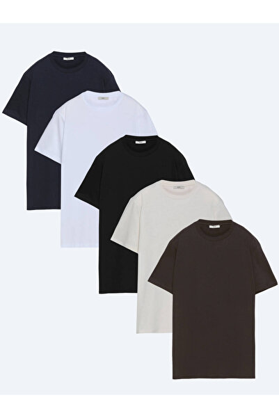 Kip Multicolored 5-Pack Plain 100% Cotton T-Shirts