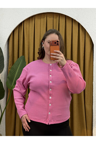 PASTEL BUTİK Buttoned Basic Knitwear Cardigan - Pink