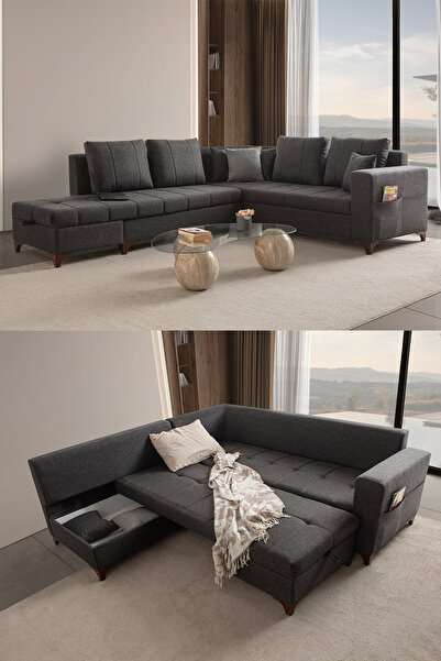 indes home Aura Köşe Koltuk Takımı Antrasit Sol Köşe