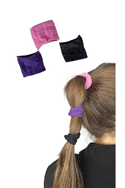 chibi 3 Pieces Bandage-Style Glittery Rubber Buckle Set Pink, Black, Purple