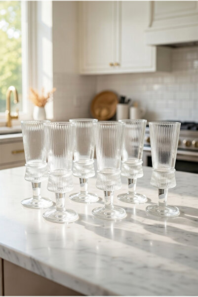 FH finehome Calvin 6-Piece Coffee Side Striped Glass Cup Set