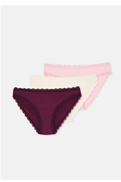 Dagi 3'LÜ BEL VE PAÇA DANTEL DETAYLI DÜZ BRIEF KÜLOT