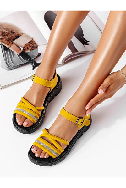 Zaira Sandale cu platforma dama galbene din piele ecologica Maria #19654 - 39