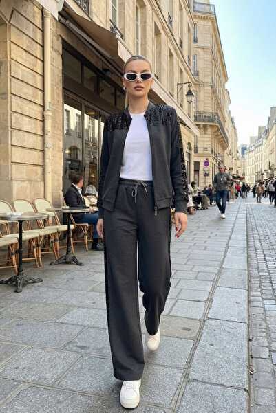 royal prime Women's Transparent Sequined Two-Piece Tracksuit Set