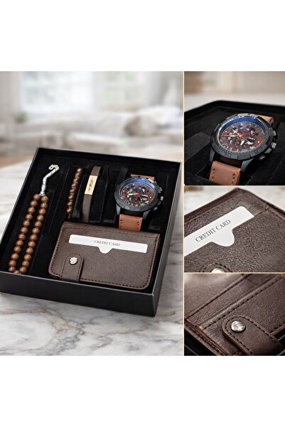 MEMİTA Premium Erkek Hediye Seti – Saat, Cüzdan, Tesbih, Bileklik ve Çakmak Ö...